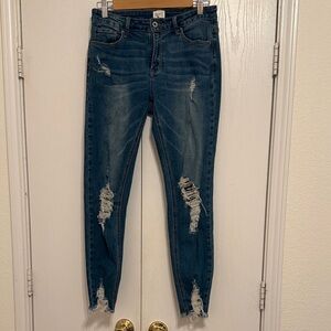 Trendy Distressed Dark Blue Skinny Jeans